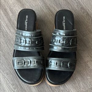 Kelsi Dagger Black Leather Mules 8